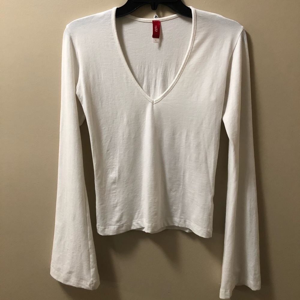 White Form-Fitted redd Bell-Sleeved Shirt